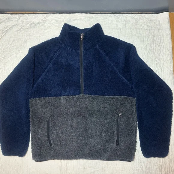 Todd Snyder Navy and Charcoal Fleece Pullover / Jacket - Picture 2 of 7